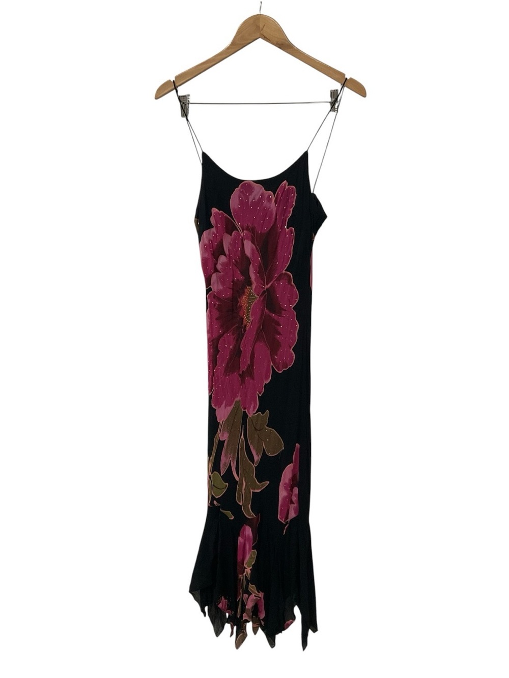 Vintage Midi Bias Slip Black Pink Floral Beaded
Scarf Hem Y2K Whimsigoth 8
